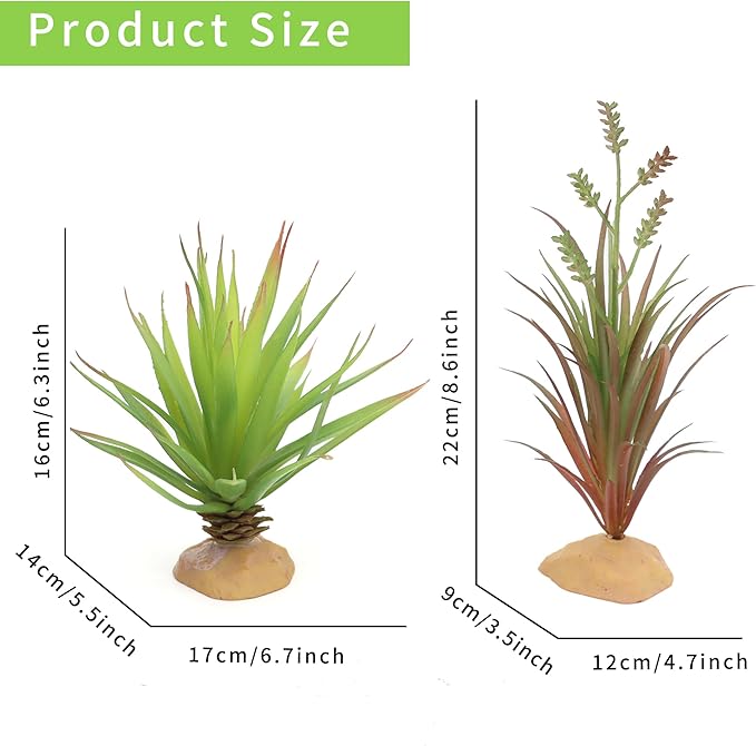 JIHAQUA Reptile Terrarium Decor 2-Piece Realistic Succulent Set,Lifelike Plastic Plants for Geckos, Bearded Dragons,Snakes,Turtles,Lizards,Insects Reptile Habitats