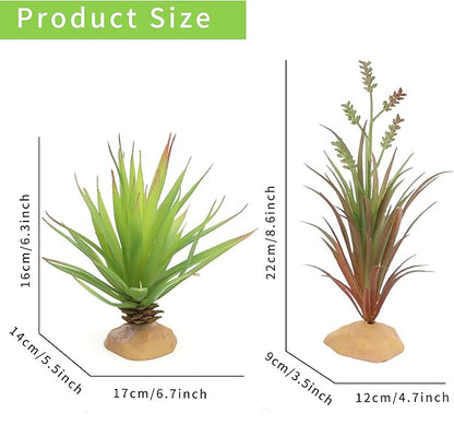 JIHAQUA Reptile Terrarium Decor 2-Piece Realistic Succulent Set,Lifelike Plastic Plants for Geckos, Bearded Dragons,Snakes,Turtles,Lizards,Insects Reptile Habitats