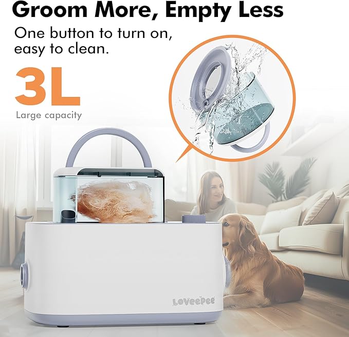 Dog Grooming Vacuum Kit, Dog Vacuum for Shedding Grooming Hair Dryer Kit, 9-in-1 Pet Brush Vacuum with Electric Pet Clippers, 21KPa Adjustable Speed & Temperature - 3L Dust Box