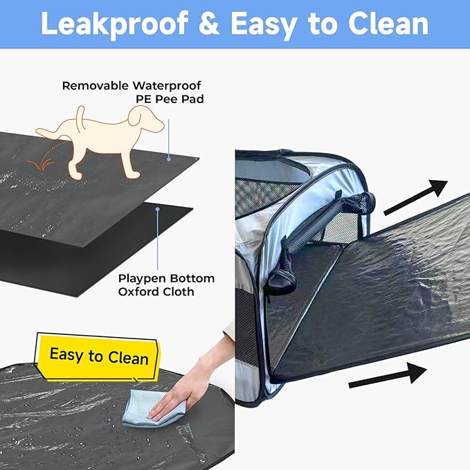 EighteenTek Small Animals Playpen Pop up Small Pet Cage Enclosure Tent Chick Run Brooder Coop Foldable Kennel for Kitten Ferret Puppy Guinea Pig Rabbit Hamster Chinchillas(No Divider, Unified Space)