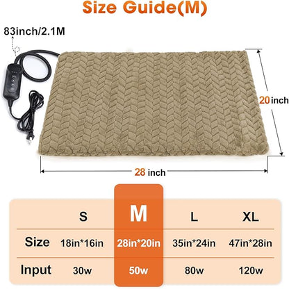 GASUR Pet Heating Pad, Waterproof Electric Dog Cat Heat Pad with Timer, Temperature Adjustable Heated Cat Bed for Winter, Auto Power-Off, Anti-bite Heated Pad for Dogs Cats -28''x20'', Medium