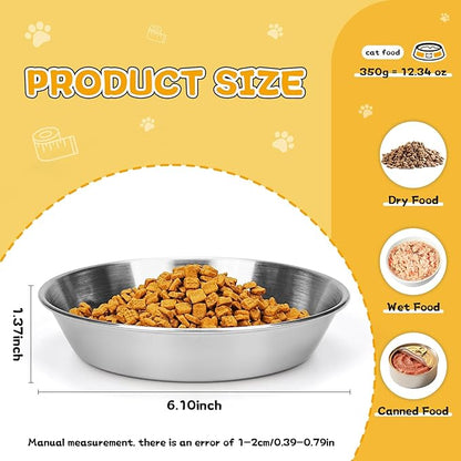 4-Pack Stainless Steel Cat Food Bowls – Deep Whisker-Friendly Non-Slip Silicone Base,Easy to Clean Indoor Feeding Dishes(5.9")