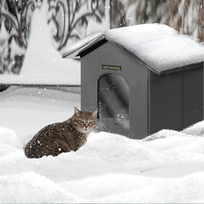 Rest-Eazzzy Outdoor Cat House, Feral Cat House Insulated with Mat and Clip, Weatherproof and Insulated, Cat Beds for Cats Kittens Puppies, Never Blow Away (Grey, S 13" X 13" X 14")