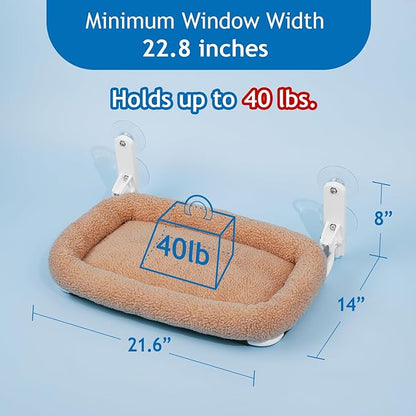 Zakkart Foldable Cat Hammock for Window - Cordless, Embeded Machine Washable Bed, Robust Metal Frame - Cat Window Perch for Large Cats and Kitten (Brown Bolster Bed, Medium)