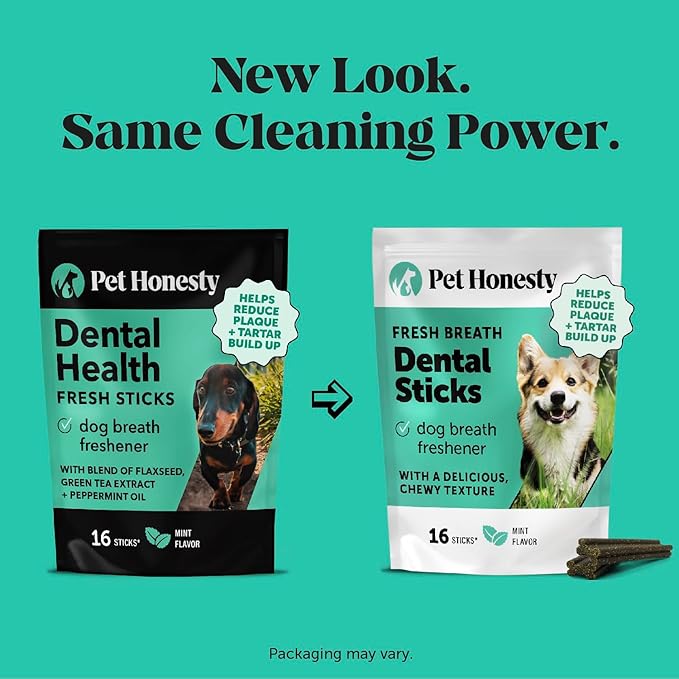 Pet Honesty Dental Health Fresh Sticks - Oral Hygiene Dental Treat for Dogs - Dental Dog Chews - Freshen Dog Breath, Reduce Plaque + Tartar - 16 Sticks