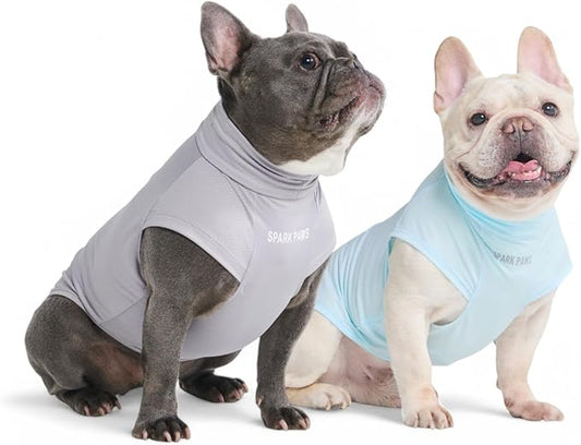 Spark Paws Sunblock Dog T-Shirt, SPF30 Protection, Lightweight Breathable Quick Dry for Dogs with Sensitive Skin - Blue & Grey (Set of 2) - XL