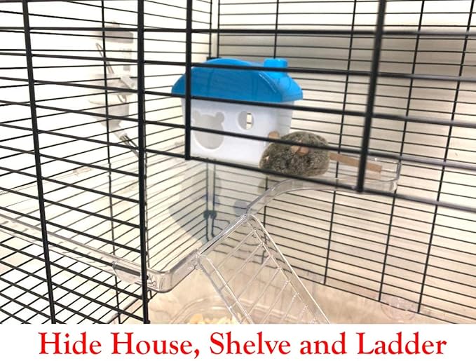 Large 3-Floor Clear Transparent Cage with 8-Inch Deep Clear See Through Base for Hamster Guinea Pig Habitat Rodent Gerbil Rat Mice Mouse
