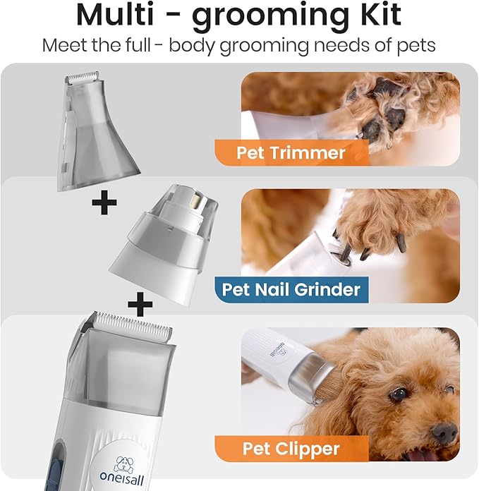 oneisall Dog Hair Vacuum & Dog Grooming Kit, Pet Grooming Vacuum with Pet Clipper Nail Grinder, 1.5L Dust Cup Dog Brush Vacuum with 7 Pet Grooming Tools for Shedding Pet Hair, Home Cleaning (Blue)