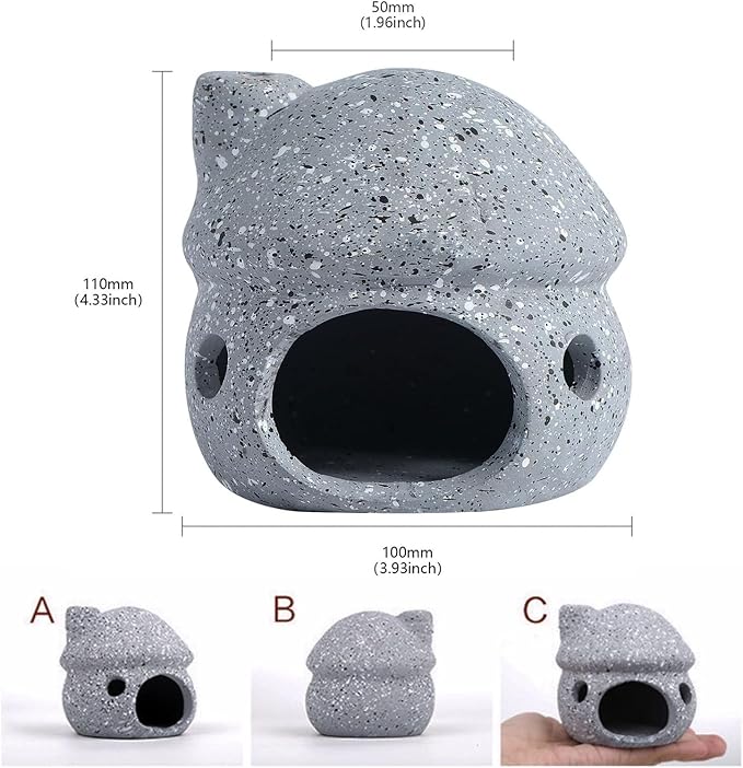 Aquarium Mushroom House Decorations, Small Ceramic Pleco Caves Betta Tank Accessories, Cute Mushroom Shape Fish Tank Decorations, Grey