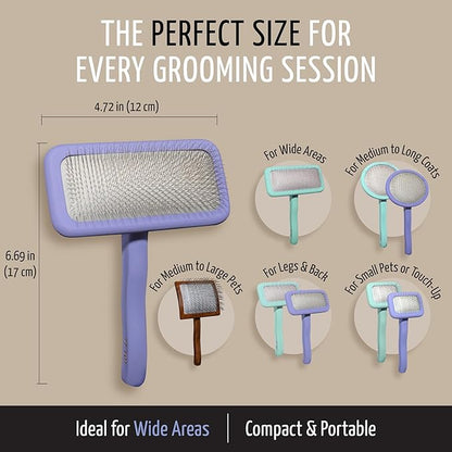 Tauro Pro Line Wooden Deshedding Dog Brush for Long Goldendoodle, Labradoodle & Poodle Hair - Purple Slicker Brush for Dog & Cat Grooming - Rectangular Flexible Cushion & Non-Slip Grip, L