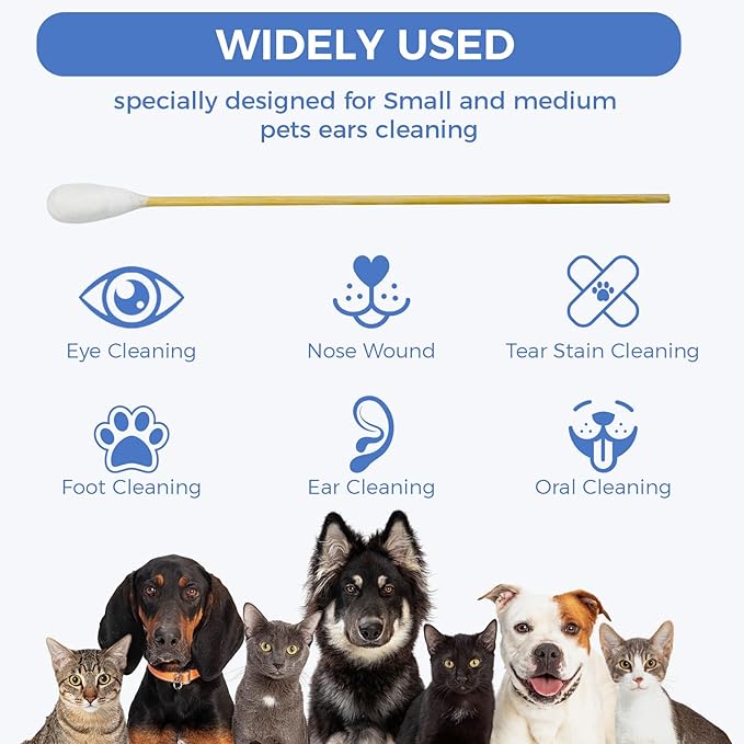 GOLD HONEY 6 Inch Large Cotton Swabs, 200PCS Dog Ear Swabs with Bamboo Handle for Dogs, Pet-Specific, Gentle Design, Lint-Free, Canine Cotton Stick Ear Cleaning