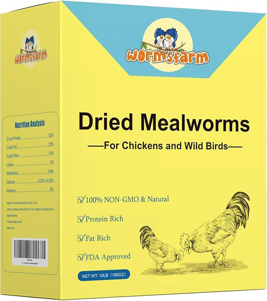 10lb Dried Mealworms for Wild Birds Chickens Feed for Laying Hens,Ducks,Reptiles