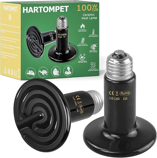 100W Ceramic Heat Emitter - Black Reptile Heat Bulb - No Light Infrared Reptile Heat Lamp for Lizards, Dogs, Cats - Ideal for Terrariums and Pet Brooder Coop Heating - Black
