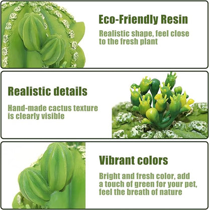 kathson Reptile Tank Decor Lizard Hide and Cave Plants Terrarium Decorations Resin Cactus Desert Aquarium Tank Habitat Accessories for Bearded Dragon Chameleon Leopard Gecko Snake Fish (Ball Cactus)