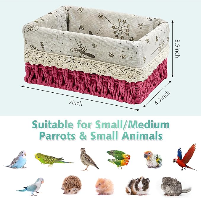 kathson Bird Nest Parrot House Birds Sleeping Bed Straw Weave All Season Hanging Hammock Bird Bed Snuggle Hut Birdcage Accessories for Parakeets Budgies Cockatiels Conures Quaker Parrot (Red)