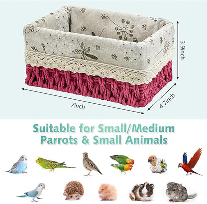 kathson Bird Nest Parrot House Birds Sleeping Bed Straw Weave All Season Hanging Hammock Bird Bed Snuggle Hut Birdcage Accessories for Parakeets Budgies Cockatiels Conures Quaker Parrot (Red)