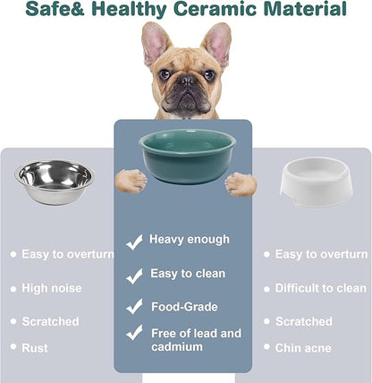 Single Replacement Bowl for 6.3'' High Elevated Dog Bowls, Non-Slip Pet Feeding Dishes for Small Medium Dogs and Cats, Durable Porcelain Dog Food and Water Bowls(28oz, Dark Green)