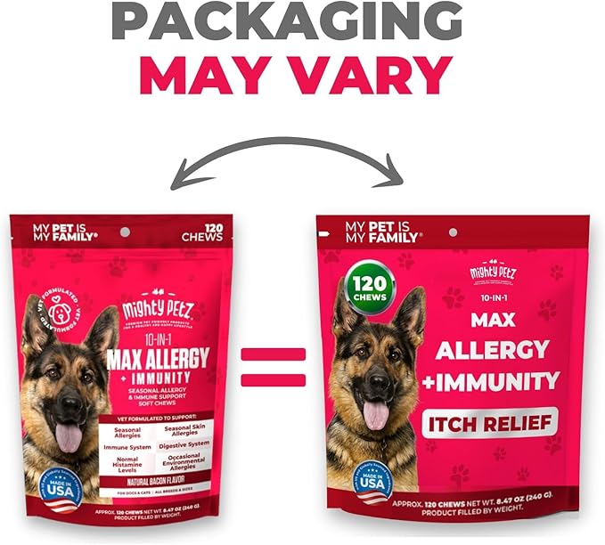 Mighty Petz MAX Dog Allergy Relief Chews - Itch Relief with Colostrum, Probiotics & Immune Support for Seasonal Allergies & Itchy Skin