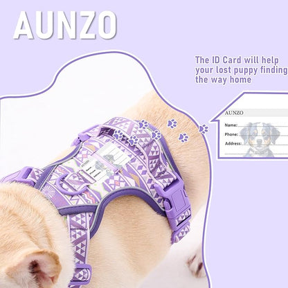 Small Dog No Pull Dog Harness, Pet Harness with ID Card Reflective Strip Soft Padded Handle, Adjustable Vest Harness for Walking Hiking Training, Geometric Pattern, Beagle, Purple Ethnic, S