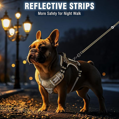 Tactical Dog Harness and Leash Set Medium Sized Dog,Heavy Duty No Pull Service Dog Vest and 10 Patches with Dog Seat Belt,Reflective Adjustable Pet Harness for Training Walking Hiking Camo M