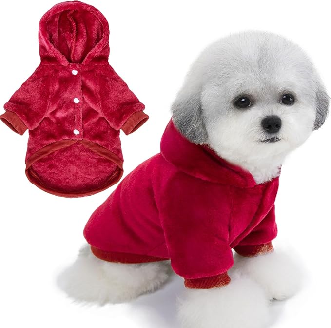 FabriCastle Dog Hoodie Sweater for Small Dogs Boy and Girl, Dog Clothes XS XXS Puppy Sweatshirt, Pet Outfit, Cat Clothing Super Soft Warm Snap On Closure (Wine red, X-Small)