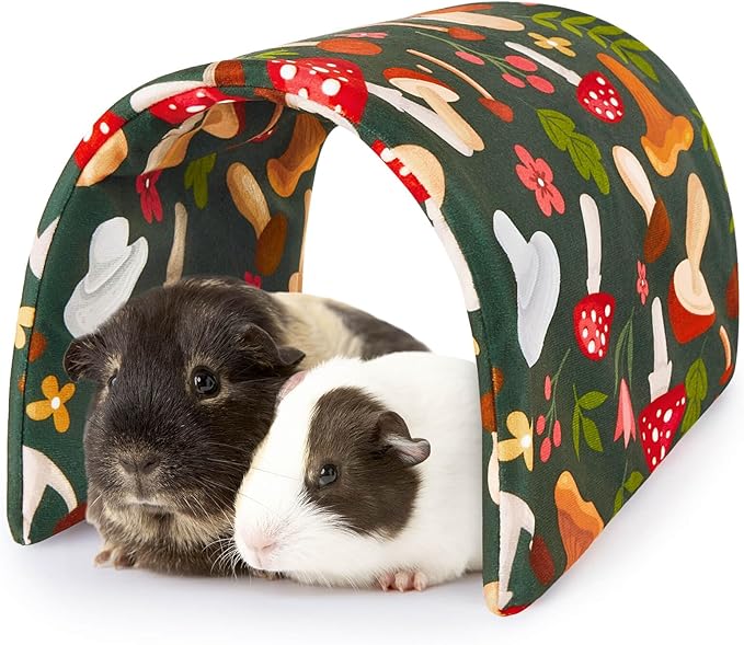 Bienbee Guinea Pig Tunnel, Guinea Pig Hideout, Washable Rabbit Tunnel and Bunny House, Rabbit Toys in Cages for Guinea Pig Bunny Rabbit Small Animal Green Mushroom