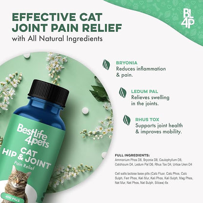 Cat Hip and Joint Support Supplement, Natural Mobility Aid with Plant-Based Ingredients, Comfort for Stiffness & Flexibility, Tiny Neutral-Taste Pills Mix or Dissolve, Cat Joint Supplement (400 Pills)