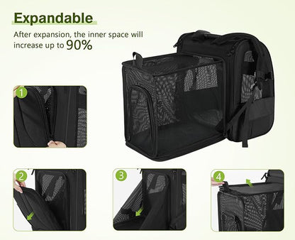 Pecute Cat Carrier Backpacks, Expandable Cat Backpack with Breathable Mesh, Pet Carrier Backpack for Cats Small Dogs Puppies Up to 18 Lbs, Dog Carrier Backpack Great for Travel Hiking Camping Outdoor