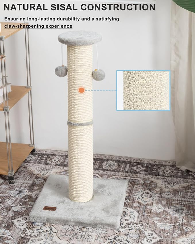 Kilodor Cat Scratching Post 34 Inches Large Sturdy Cat Post with Replaceable Sisal Scratcher and Hanging Ball Scratching Post for Indoor Cats Adult Grey