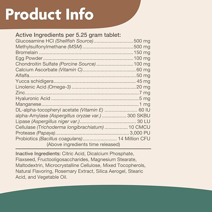 NaturVet Senior Wellness Hip and Joint Plus Omegas Advanced Supplement for Dogs, Chewable Tablets Time Release, Made in The USA, 40 Count