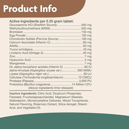 NaturVet Senior Wellness Hip and Joint Plus Omegas Advanced Supplement for Dogs, Chewable Tablets Time Release, Made in The USA, 40 Count