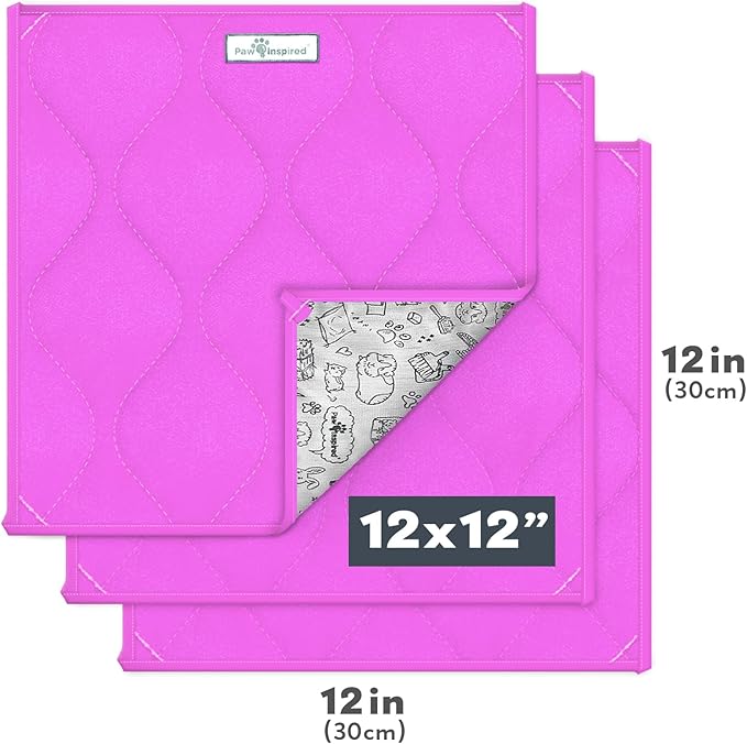 Paw Inspired Guinea Pig Cage Liner Pads | Washable Fleece Bedding, Waterproof Bottom | Super Absorbent Pee Pad or Pet Bed Mat for Guinea Pigs, Ferrets, Rabbits, Hamsters, Small Animals (12"x12", Pink)