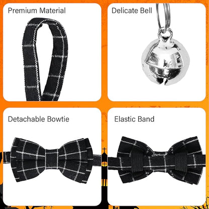 10 Pcs Cat Collar Breakaway with Bow Tie and Bell Kitten Collars Removable Bowtie Plaid Cat Collar for Cats Kittens Puppy Halloween Decor