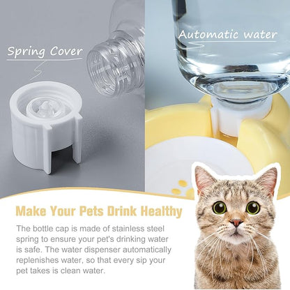 Dog Bowls, Cat Food and Water Bowl Set with Water Dispenser and Stainless Steel Bowl for Cats and Small Dogs - Yellow