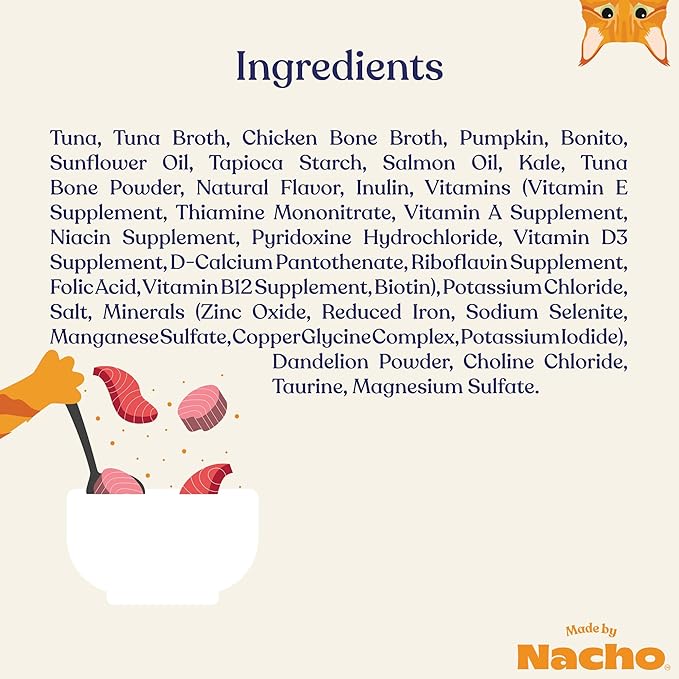 Made by Nacho Flaked Filets Recipe in Bone Broth, Grain-Free Chef's Selects Wet Food for Cats Balanced Diet in Naturally Hydrating Pumpkin-Infused Broth (3.0 oz (Pack of 12), Tuna & Bonito)