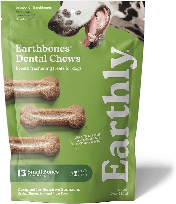 Presidio Earthbones (Formerly Terrabones) Dental Chews, Dog Teeth Cleaning Treat, Small, 13 Treats