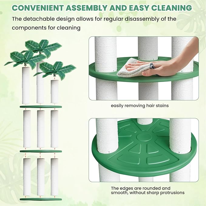 68 inch Waterproof cat Tower, Cylindrical Outdoor cat Tree with Green Leaves,Plastic Board and cat Scratching Post,Used in Catio,Deck,Patio