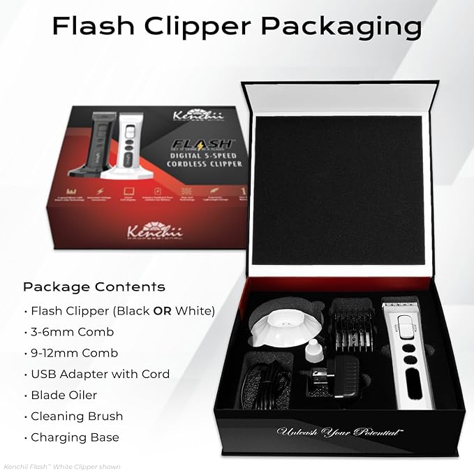 Kenchii Flash Dog Clippers for Grooming - 4-in-1 Digital Cordless Dog Grooming Clippers - Precision Pet Grooming Trim, Shape, and Style Effortlessly, Pearl Black