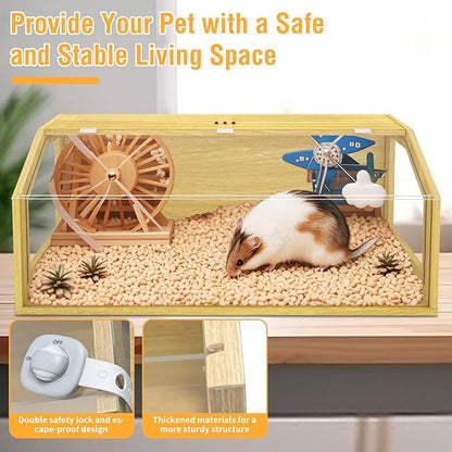 Large Hamster Cage, Chewproof Large Hamster Habitats, Wooden Guinea Pig Cages, Openable Top Roof, Lockable Gerbil Cage, Small Animal Cage for Dwarf, Syrian, 40" L x 16" W x 16" H