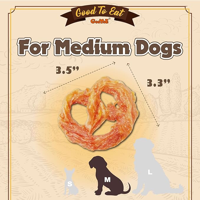 Gootoe Turkey Tendon Dog Treats, Pretzel (M) 3.17 oz, USA-Sourced Turkey Tendon, Natural Snack, Premium Puppy Chews, Hypoallergenic, Reseal Value Bags, Size for Medium Dogs