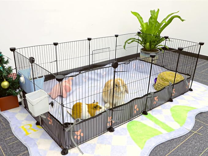 CHEGRON Guinea Pig Cages 8 Sq Ft Expandable C&C Cage Habitats for 2 Small Animal Pet Playpen Metal Grids Indoor Rabbit Fence Hedgehog Cage with PVC Bottom, 48 x 24 x 15.7 inch, 12 Panels