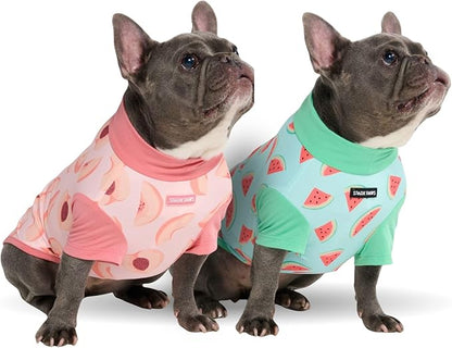 Spark Paws Sunblock Dog T-Shirt, SPF30 Protection, Lightweight Breathable Quick Dry for Dogs with Sensitive Skin - Watermelon & Peach (Set of 2) - M