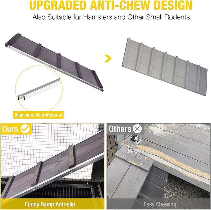 Aivituvin Rabbit Hutch Indoor Bunny Cage Outdoor 2-Story Guinea Pig House with Chew-Proof Ramp, Leak-Proof Tray, Lockable Wheels for Rabbits, Guinea Pigs, Small Animals (Grey)