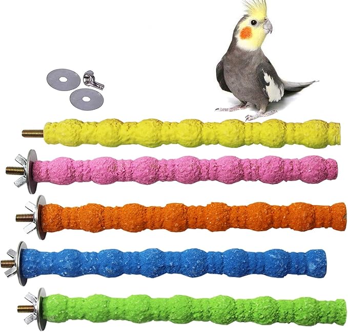 kathson Bird Perch Parrot Stand Cage Accessories Natural Wooden Stick Paw Grinding Rough-surfaced Chew Toy for Cockatiels,Cockatoo,Lorikeet,Conure,Parakeet 5 Pack (Random Color,6.29inch)