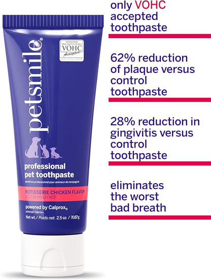 Petsmile Professional Pet Toothpaste for Cats & Dogs - Only VOHC Accepted Toothpaste - Clinically Proven to Control Plaque & Tartar Calprox Formula (Rotisserie Chicken, 2.5 Oz)