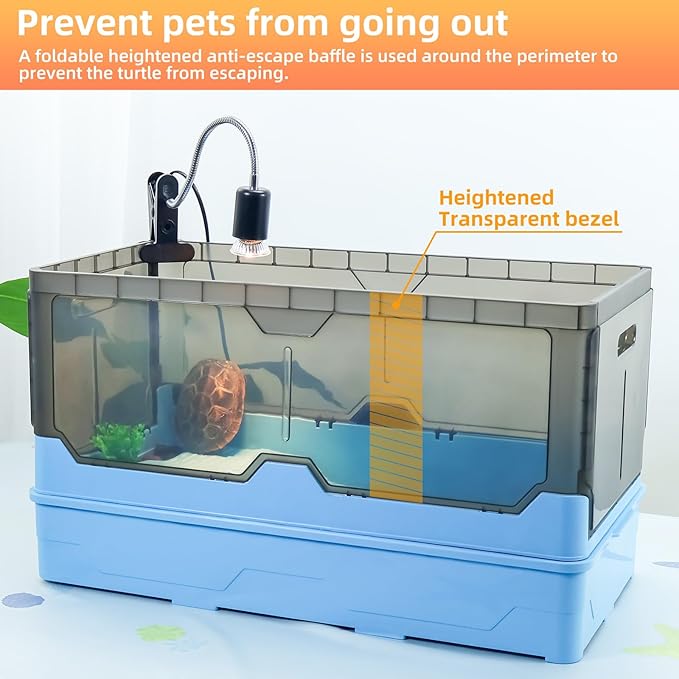 Turtle Habitat Tank Kit– Fresh Filtration, Waterplay Fun, Diverse Living, Heat Lamp, Water Pump and Convenient Water Changes in Turtle cage Tanks (Blue, XL)
