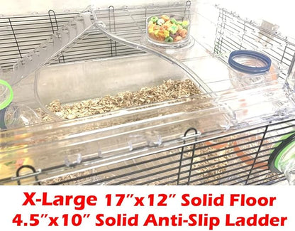 X-Large Acrylic 2-Levels Hamsters Mice Gerbils Deluxe Palace House Habitat Home with Large Running Wheel Water Bottle Tower Food Bowl Hide House Deep Base Ground Expansion Outlets