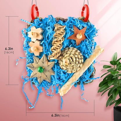 KATUMO Conure Toys, Bird Foraging Toys Parakeet Shredding Grass Mat Hanging Toys for Cockatiel Conure Lovebird Parakeet Bird Cage Accessories