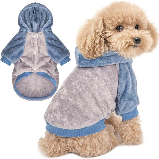 FabriCastle Dog Hoodie Sweater for Small Dogs Boy and Girl, Dog Clothes S XS XXS Puppy Sweatshirt, Pet Outfit, Cat Clothing Super Soft Warm Snap On Closure (Lightgrey-Blue, Small)