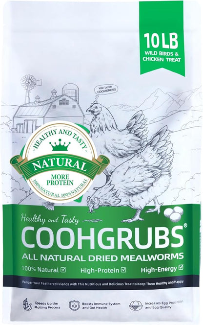 Dried Mealworms for Birds, Non-GMO High Protein Chicken Treats & Poultry Feed, 10 lb Bag